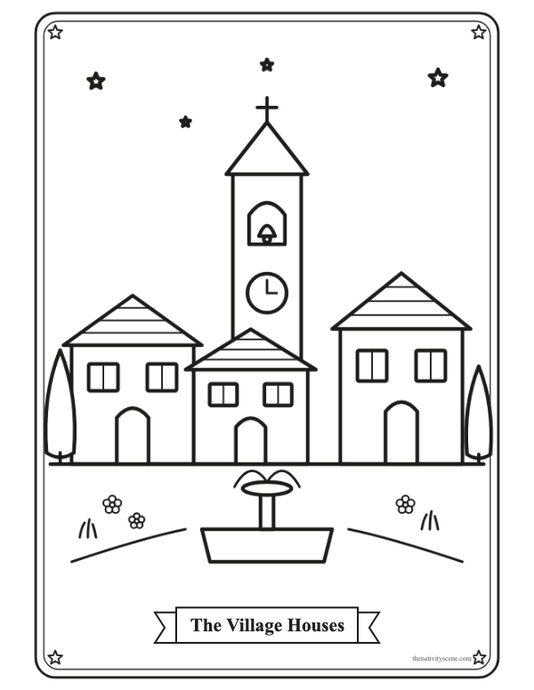 Dibujo para colorear: las casas del pueblo