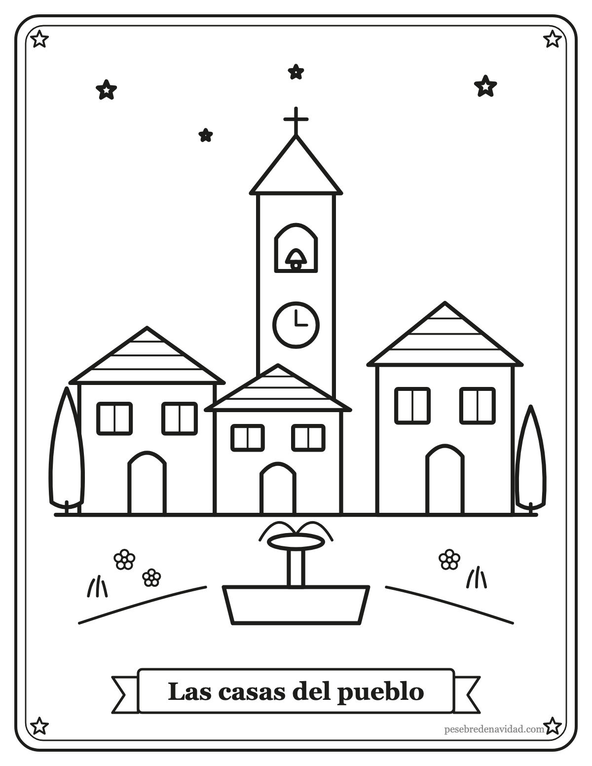 Dibujo para colorear: las casas del pueblo